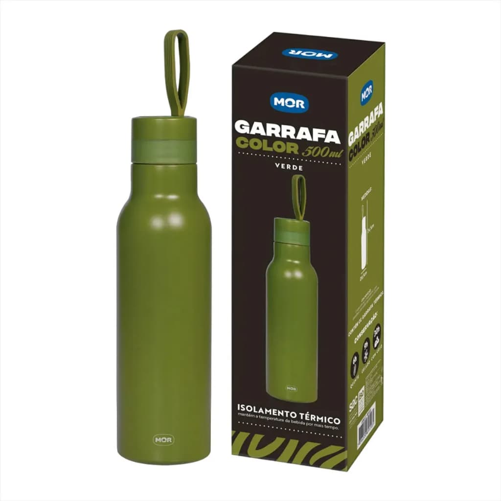 Garrafa Térmica Color 500ml Verde Mor Aço Inox para Água Café e Chá