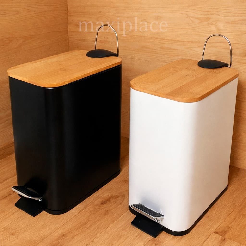 Lixeira Com Tampa e Pedal de Bambu Grande Amortecedor Decorativa Multiuso para Casa Banheiro Cozinha
