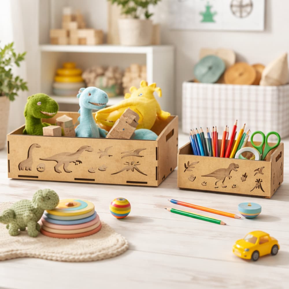Bandejas Caixas MDF Cru Dinossauro Tema Infantil Kit 6 Pequenas 3 Grandes M11 + M14