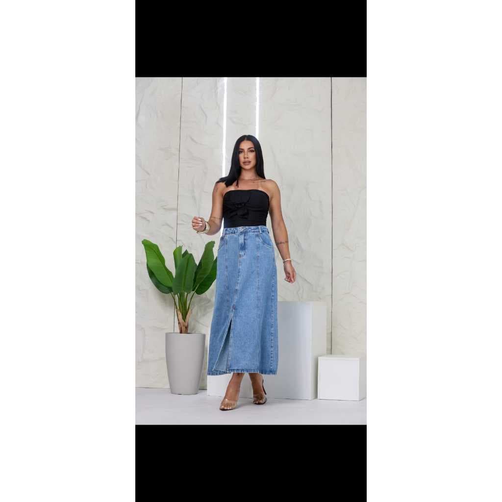 Saia Longa Feminina Com Costura Frente