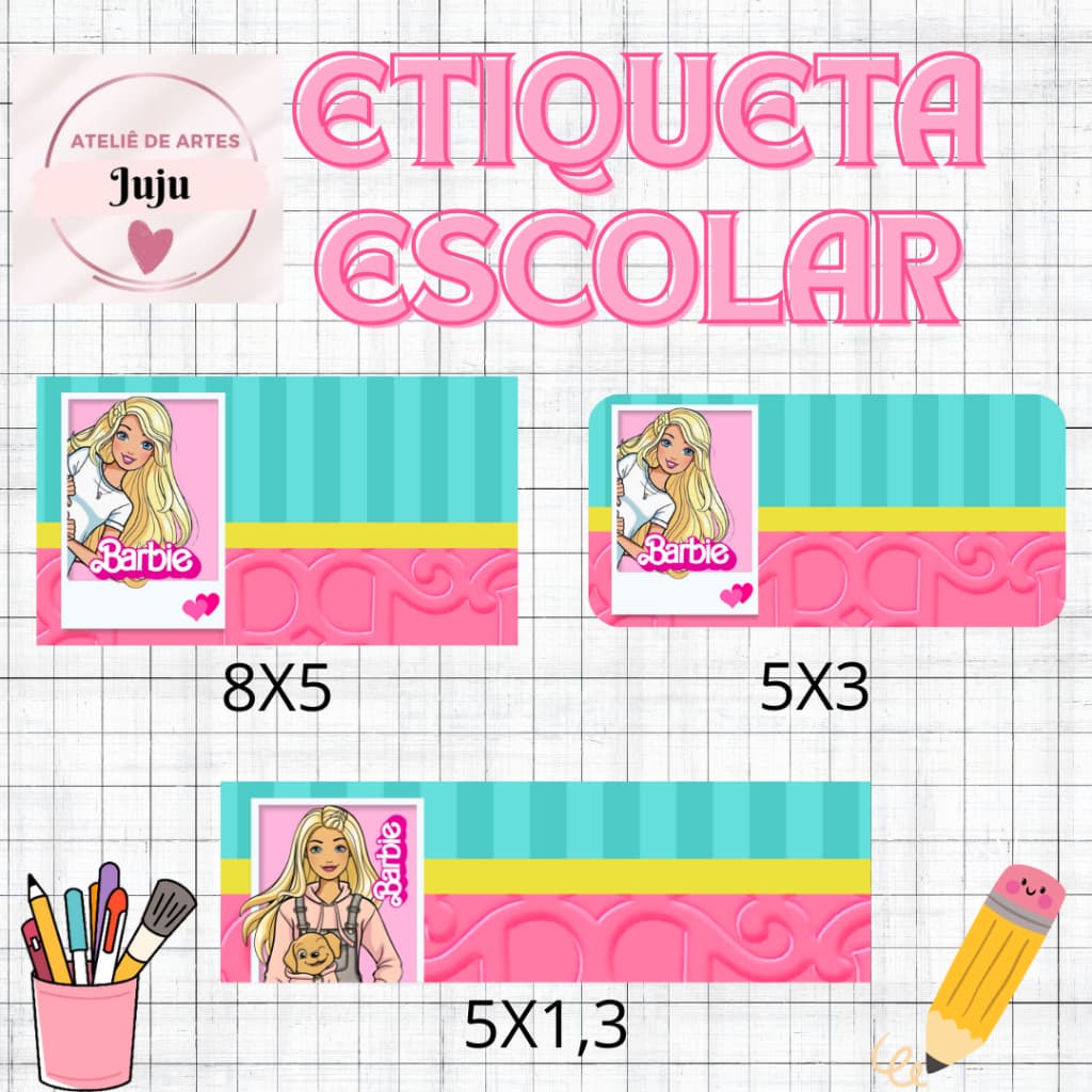 Etiqueta Escolar Personalizada kIT 150 ETIQUETAS - BARBIE - Adesivo para material escolar