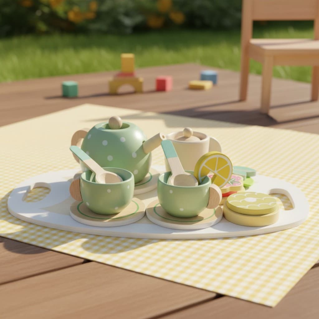 Kit Chá Café Brinquedo em Madeira Educativo Montessori para Casinha de Bonecas
