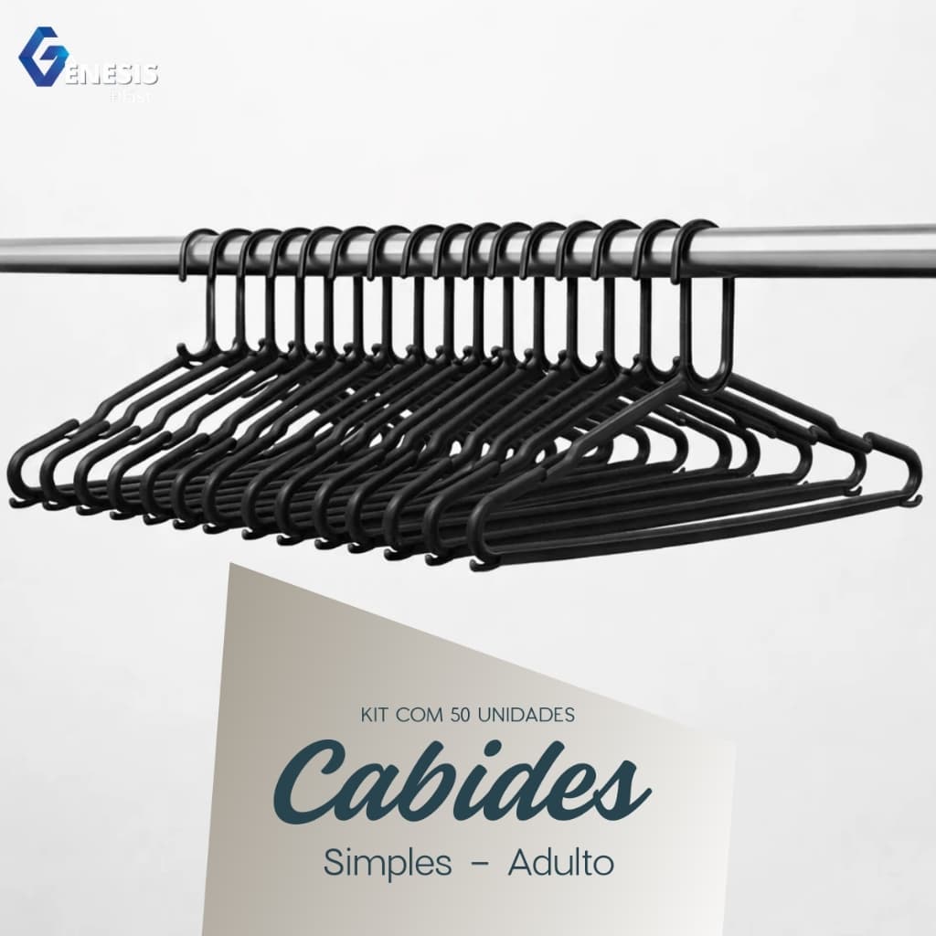 Kit 50 Cabides Simples Adulto Preto Organizar Lojas Guarda Roupa Closet Araras Boutique