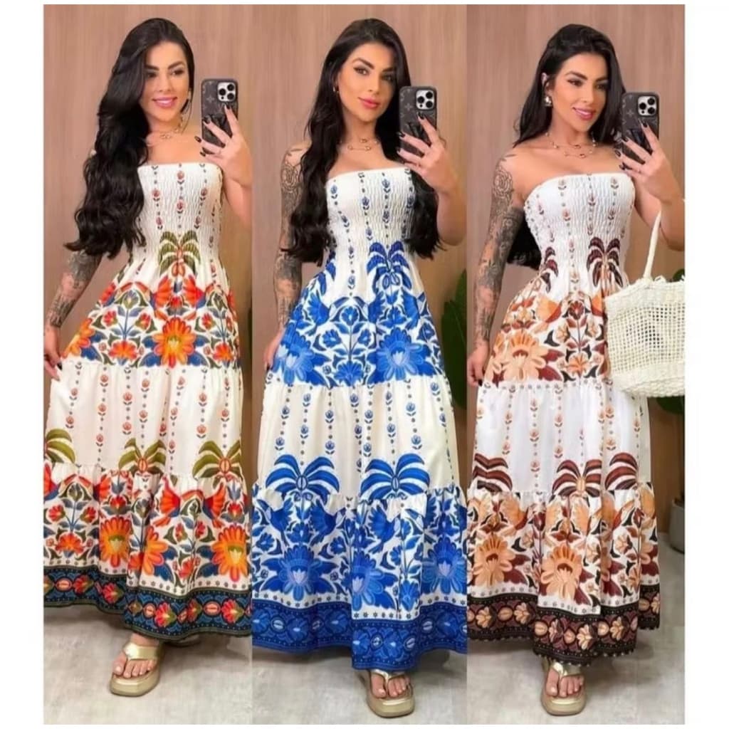 Vestido Tropical Longo Tomara que Caia Estampado – Moda Feminina 2025 ENTREGA RAPIDA