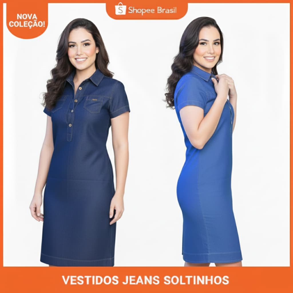 Vestido feminino social polo, Vestido jeans soltinho confortável moda feminina casual para o verão