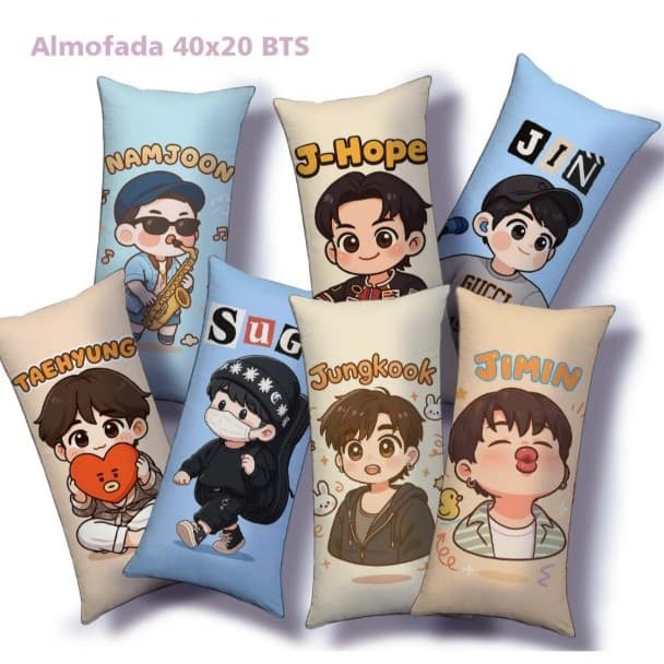 Almofada Retangular 40x20 | BTS | Taehyung | Jimin | Jungkook | RM | J-hope | Suga | Jin | BT21 | Kpop