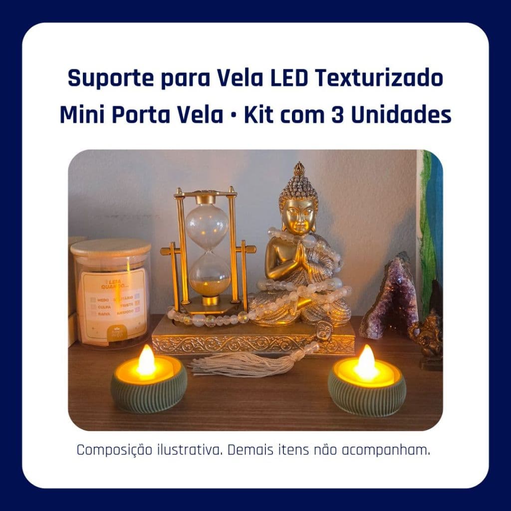 Suporte para Vela LED Decorativo Texturizado • Mini Porta Vela • Kit com 3 Unidades