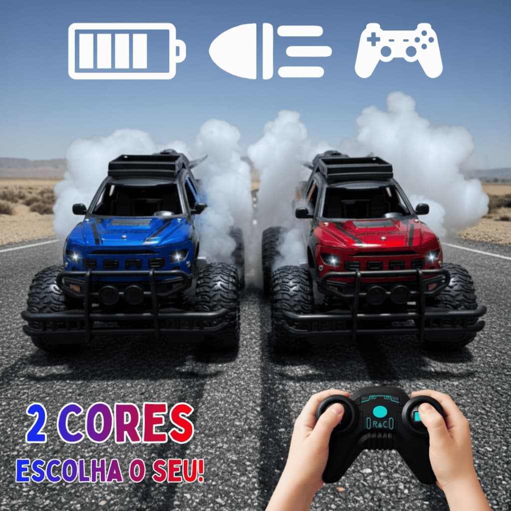 Carrinho de Controle Remoto Spray Climbing 4x4 Metalizado Solta Fumaça Off Road Brinquedo Infantil