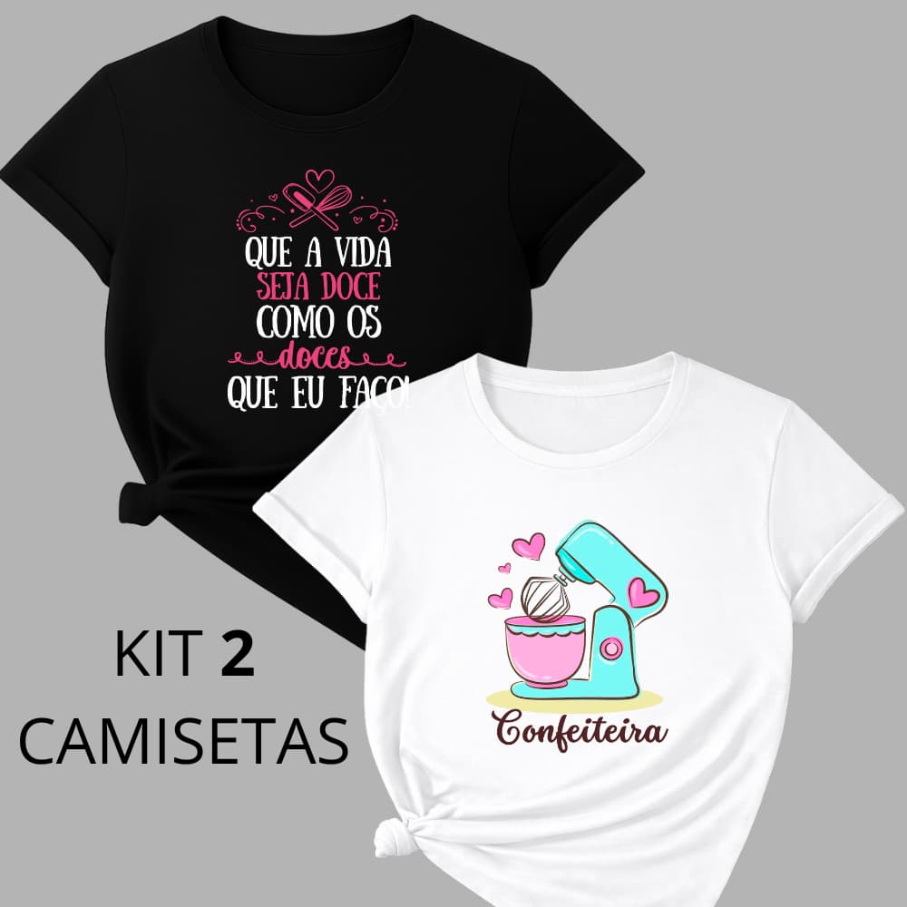 Kit 2 Camiseta Blusa Feminina Confeiteira Boleira Doceira Doces T Shirt Profissão 100% Algodão
