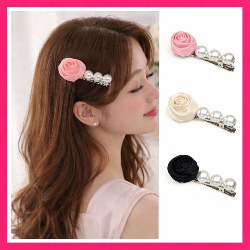Kit 1/2/4/6un Presilha De Cabelo Grampo Flores Rosa com Perolas J&E, Elegante e Perfeito para Uso Diario