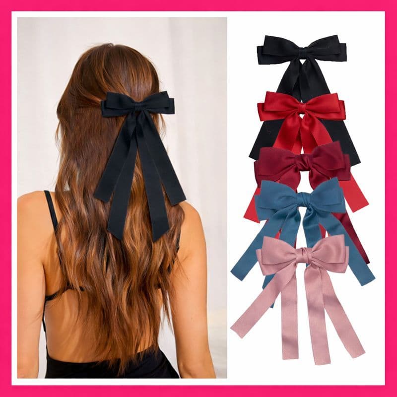 Grampo Laço de Cabelo de Fita de Cetim Presilha Chic para FeMenino Perfeito Elegante e Sofisticada 12cm J&E