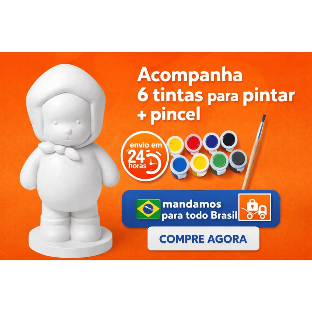 Boneco Para Pintar Direto dos Livros Pintura Com 6 Tintas e 1 Pincel