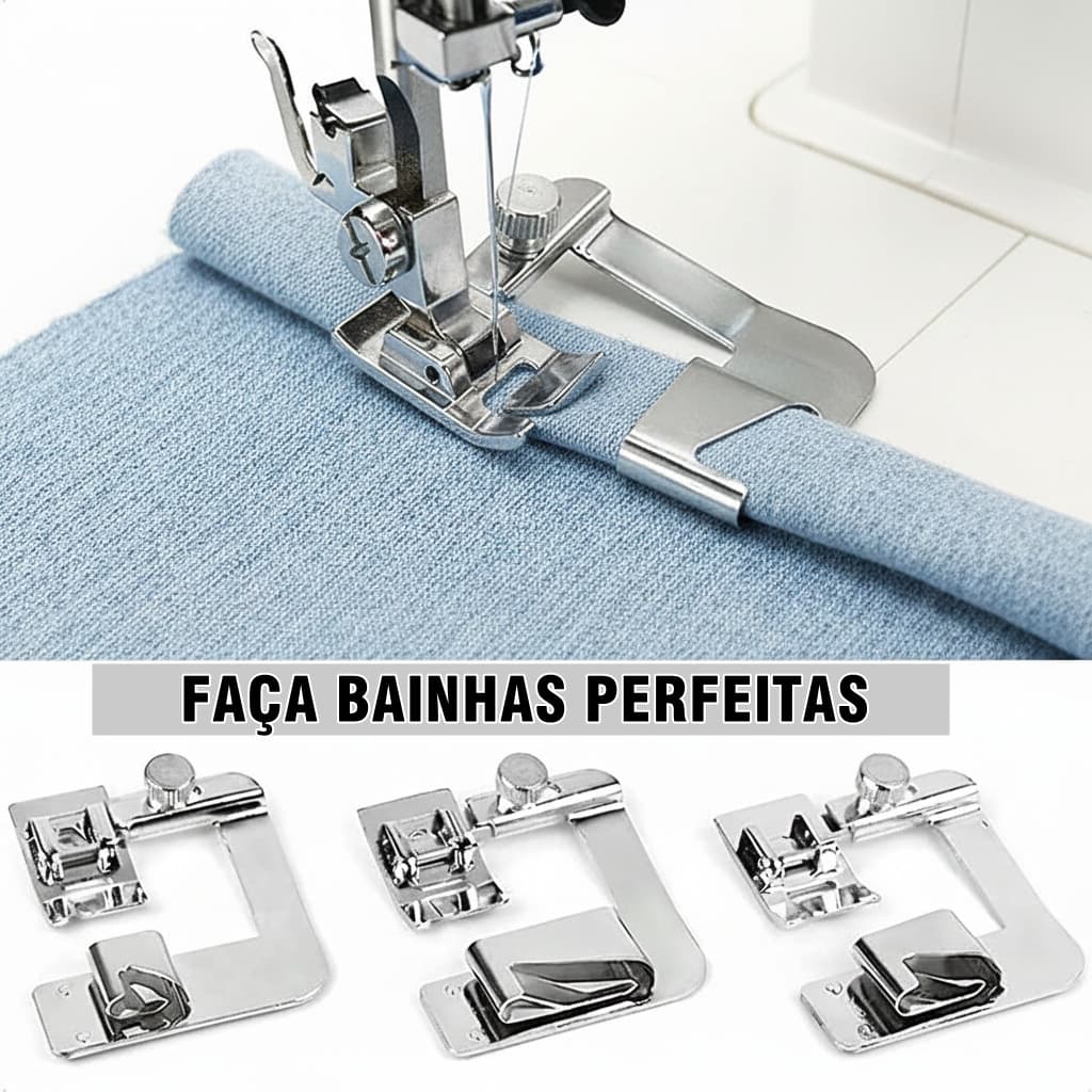Calcador Bainha Barra Perfeitas sem esforço Sapatilha Pé Metal Máquina Costura Doméstica Costure Bainhas Enrolada Sapata