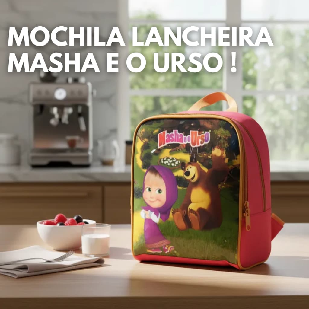 Lancheira Masha e o Urso Térmica Escolar Resistente Grande Reforçada