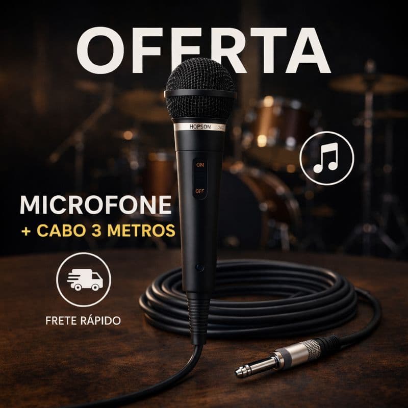 Microfone Profissional com 3Metros de cabo para Karaokê Estúdio, Palestras Eventos Pc Caixa de Som
