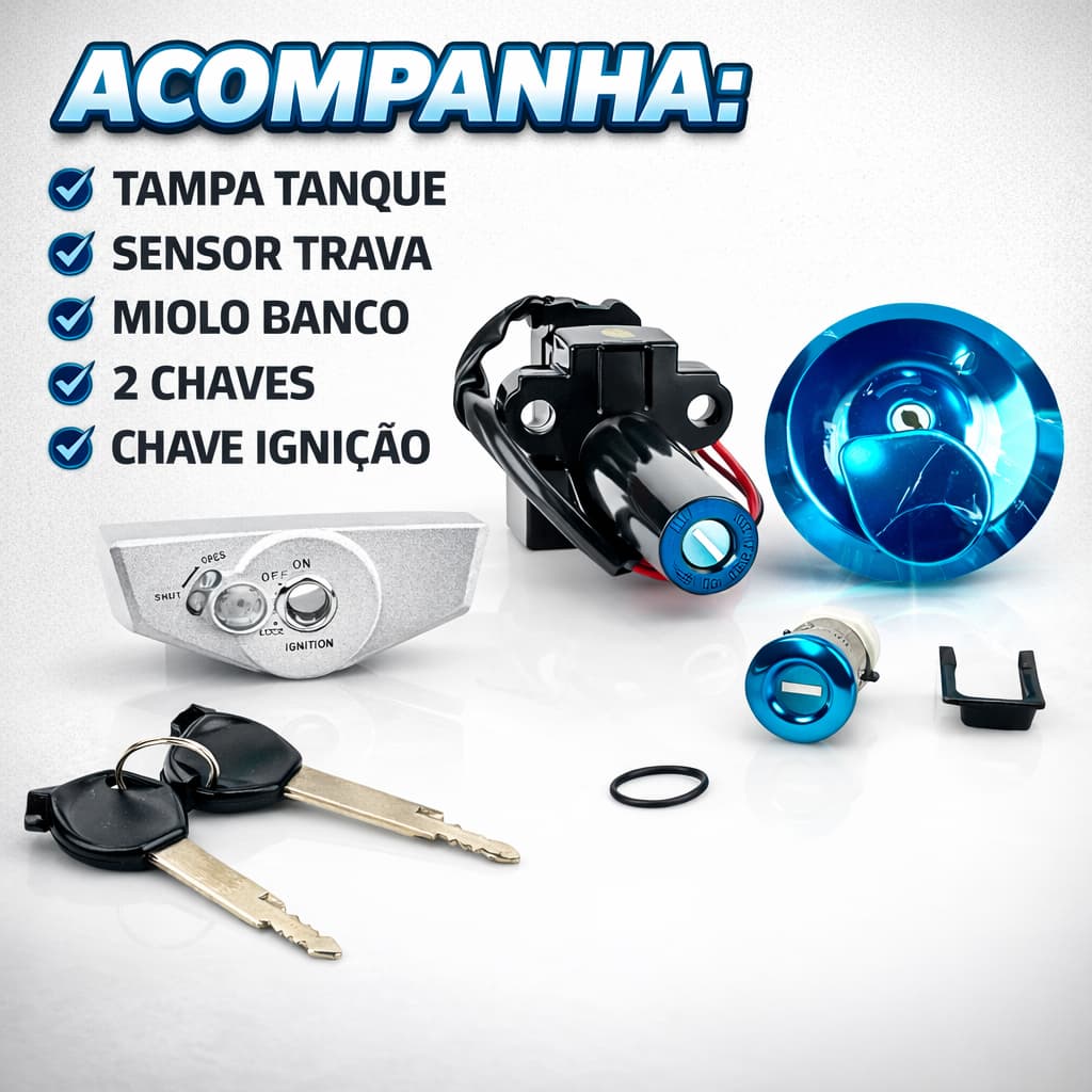 Kit Chave Ignição Cb300 2009 A 2015 Kit Todas As Chaves