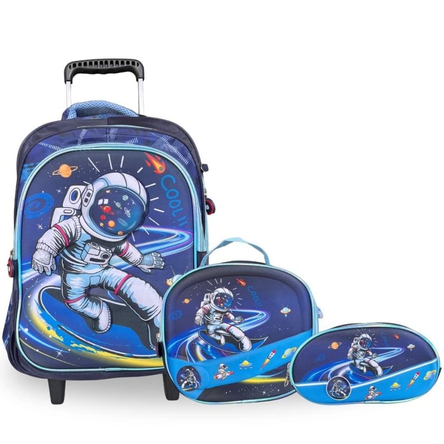 Kit Escolar Infantil Astronauta – Mochila de Rodinhas, Lancheira e Estojo