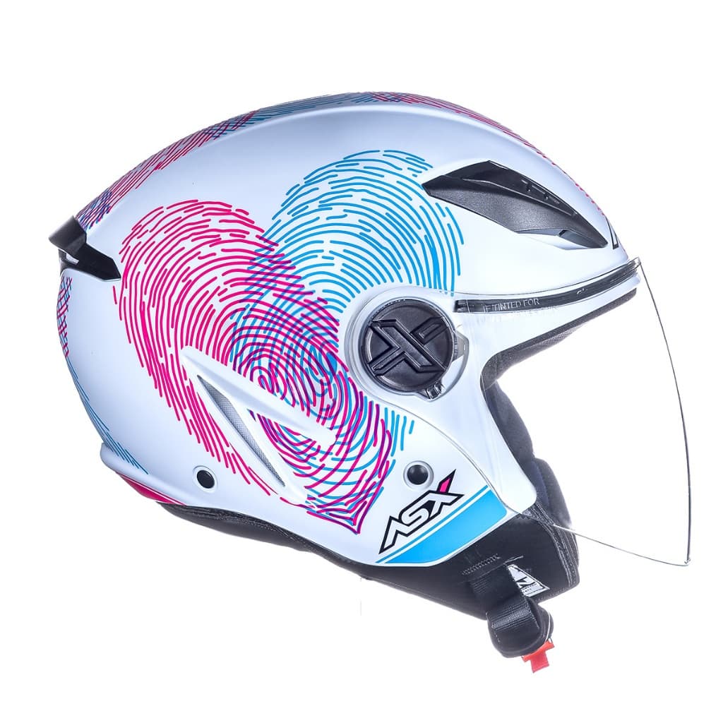 Capacete Moto Aberto Asx City Air Passion Branco Rosa Azul Feminino Coração