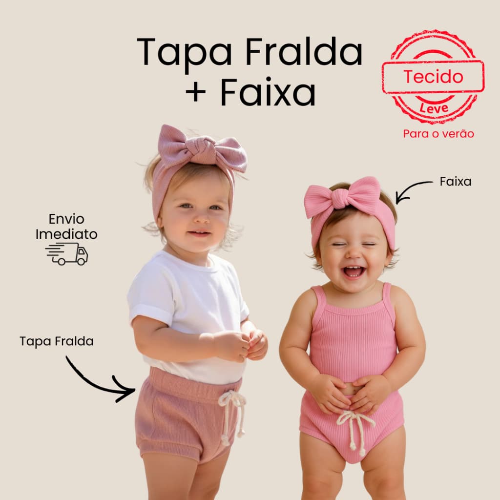Conjunto Tapa Fralda calcinha Com Faixa Laço Turbante Menina Canelado bloomer shorts verão praia dia