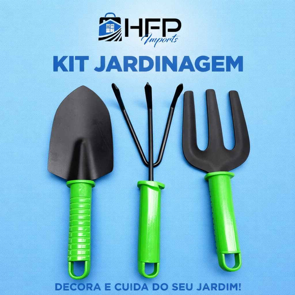 KIT JARDINAGEM 3 PEÇAS: GARFO, RASTELO E PÁ.