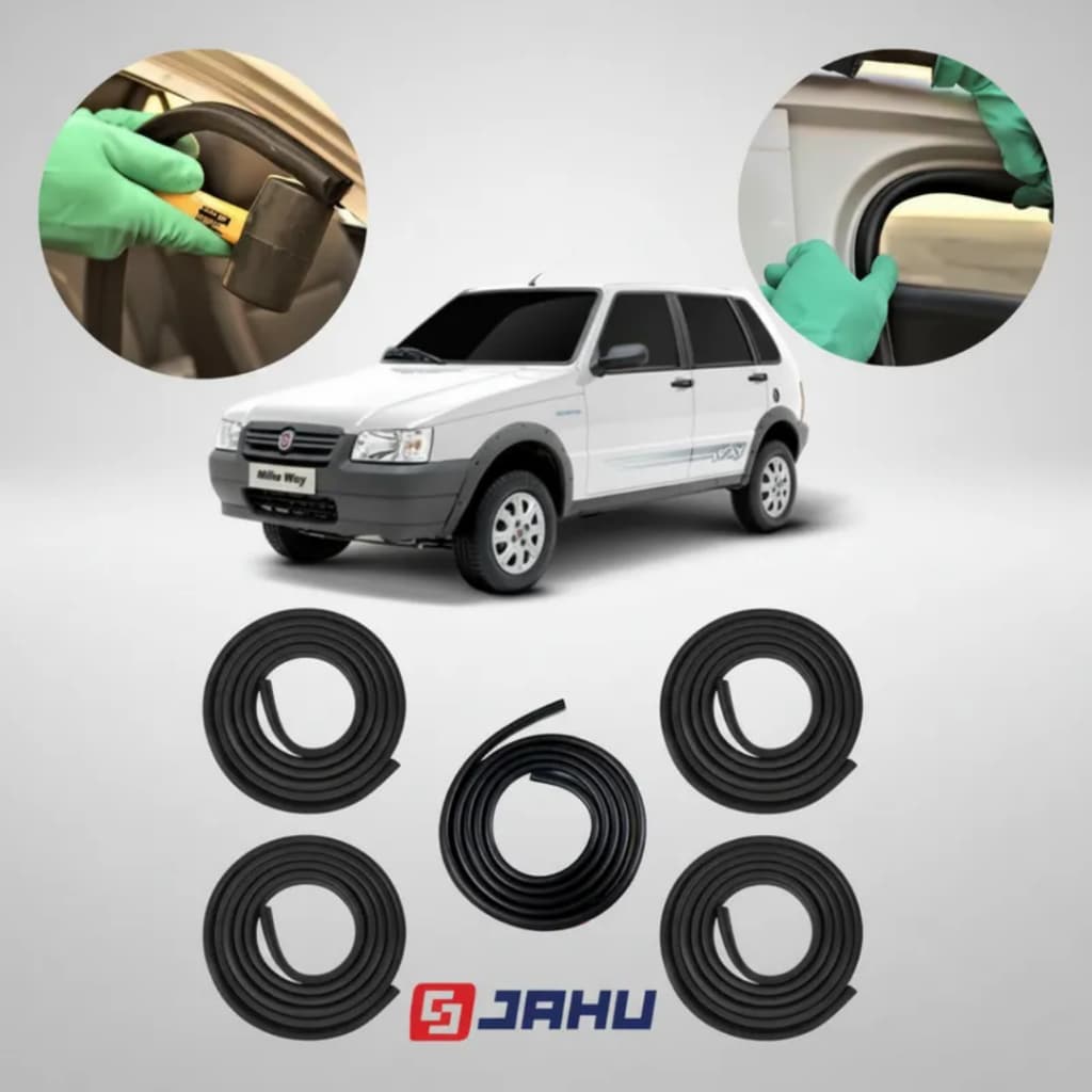 Kit Borracha Vedação Porta E Mala Fiat Uno Mile Fire Way 4p 1991 a 2013 JAHU - modelos quadrados