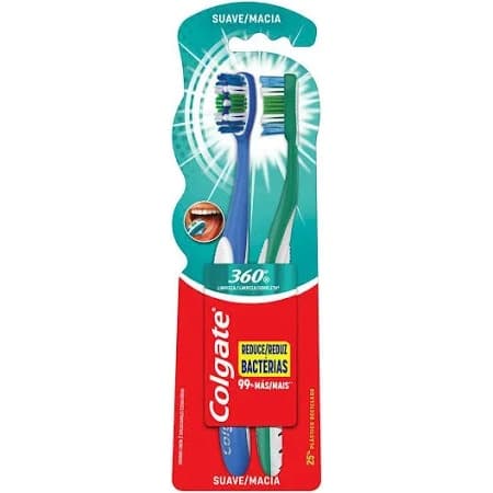 Escova de Dentes Colgate 360 Suave/Macia com  2 unidades,