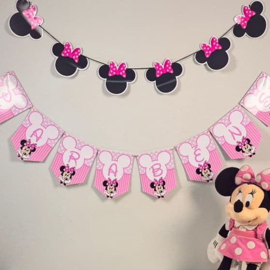 Kit bandeirolas Minnie ROSA // VERMELHA com cordão
