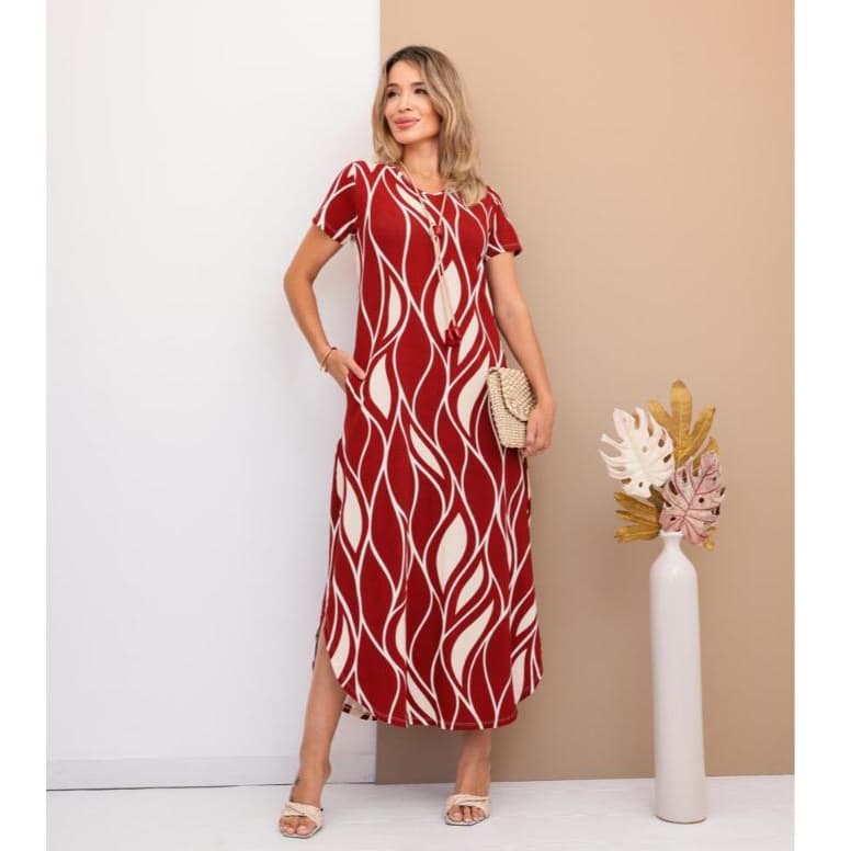 Vestido Longo Saruel Feminino Manga Viscolycra Bolso Roupas Femininas Inverno 36 ao 44
