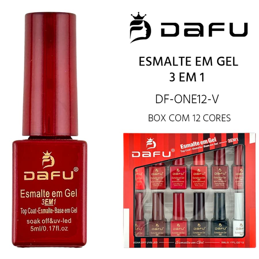 Kit 12 Esmaltes em Gel Dafu 3 em 1 5ml Base Coat + Cor + Top Coat Vermelho Marrom Nude Lançamento