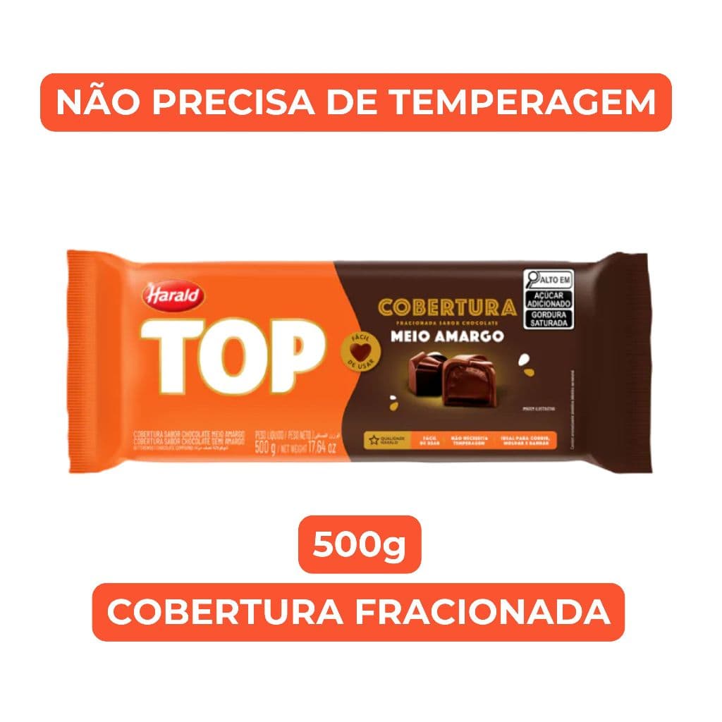 Cobertura Top Meio Amargo Harald 500g Chocolate para Derreter Confeitaria e Recheios
