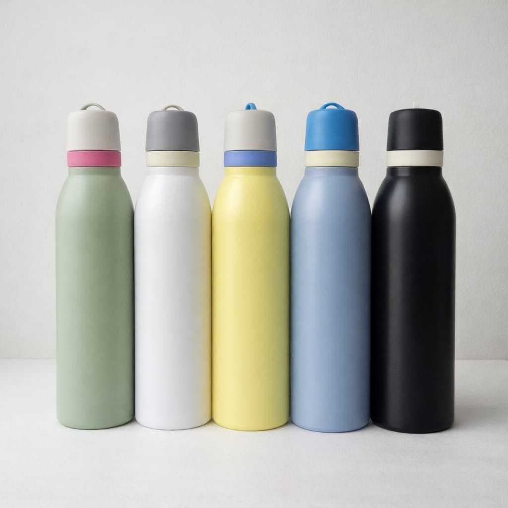 Garrafa Térmica em Aço Inox com Canudo Alça Parede Dupla Colorida 700ML