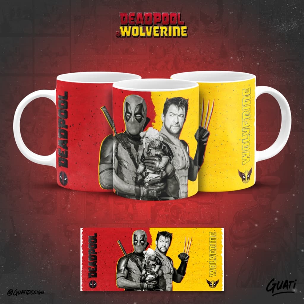 Copo Caneca de Porcelana DeadPool e Wolverine