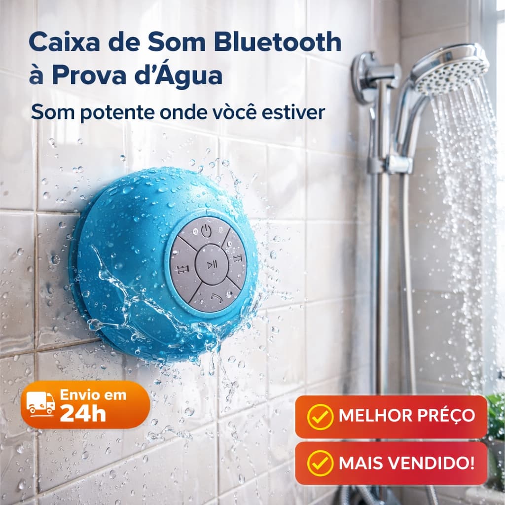 Caixa de Som Banheiro Resiste Agua Prova D Agua banho Chuveiro Bluetooth Android Ios Chuva Potente