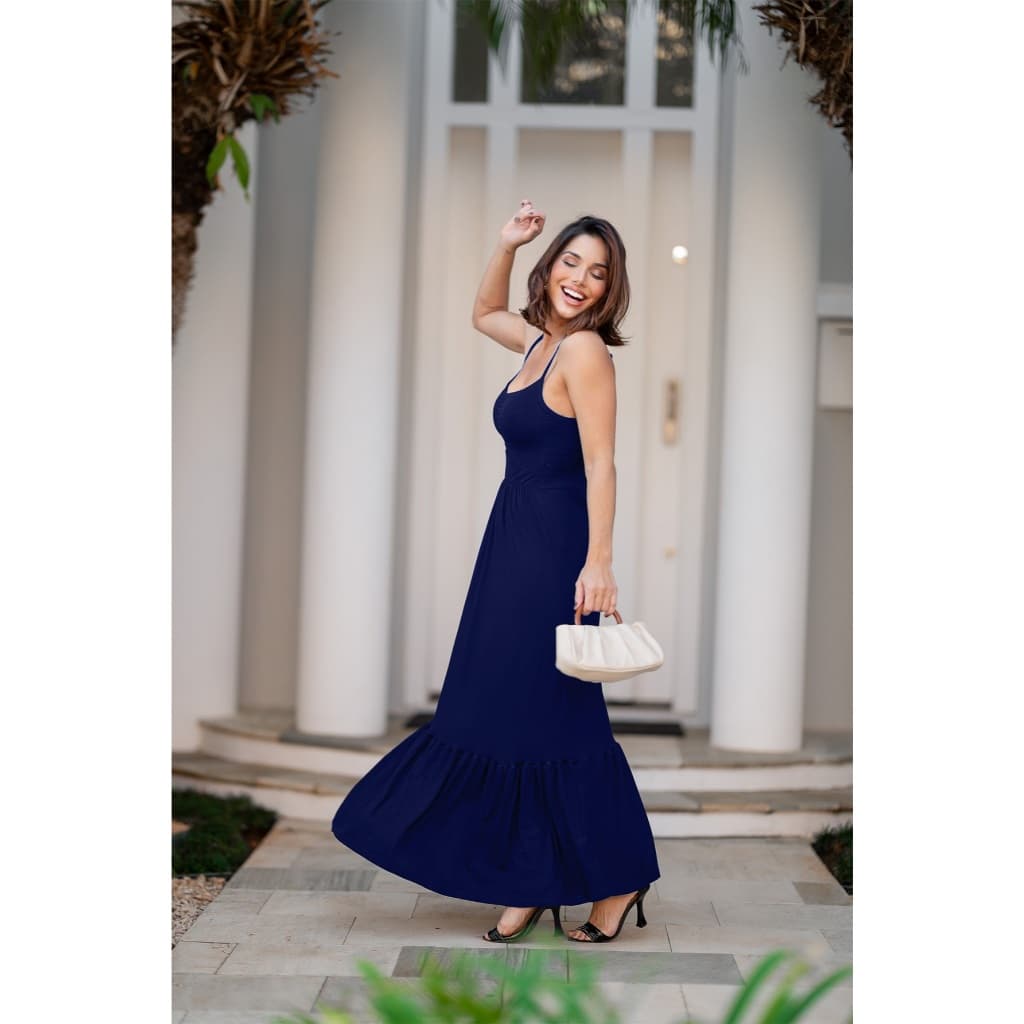 Vestido Longo com Alças Finas com Regulador e Elastex