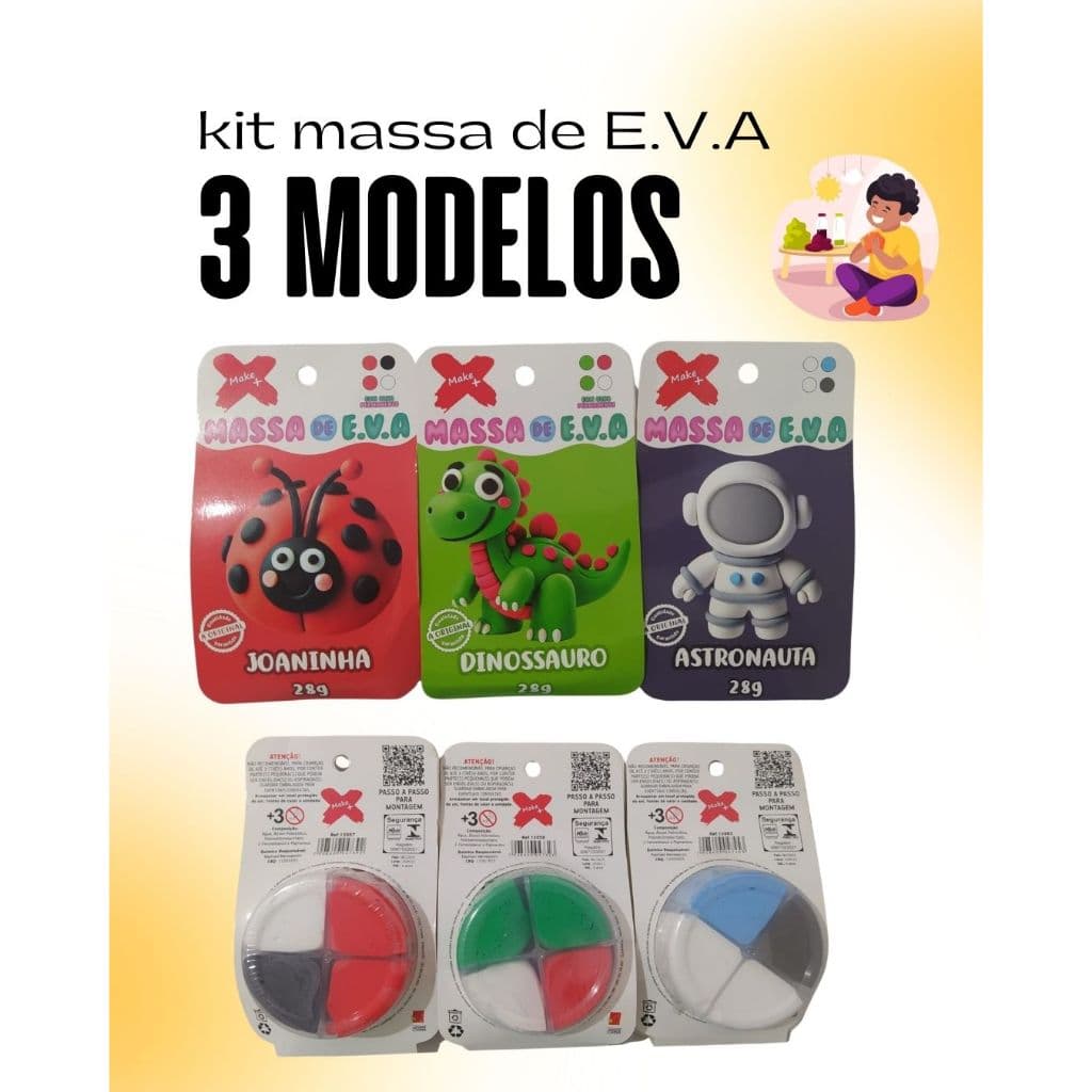 Kit Massinha de EVA 4 Cores 28g - Make+ 3modelos