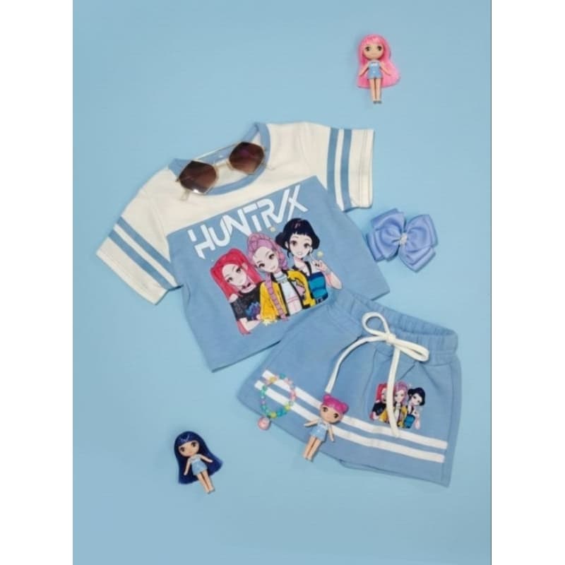 CONJUNTO INFANTIL   GUERREIRAS  DO KPOP INFANTIL/JUVENIL BLUSA+SHORT  SAIA 2 ao 12 Envio Rápido