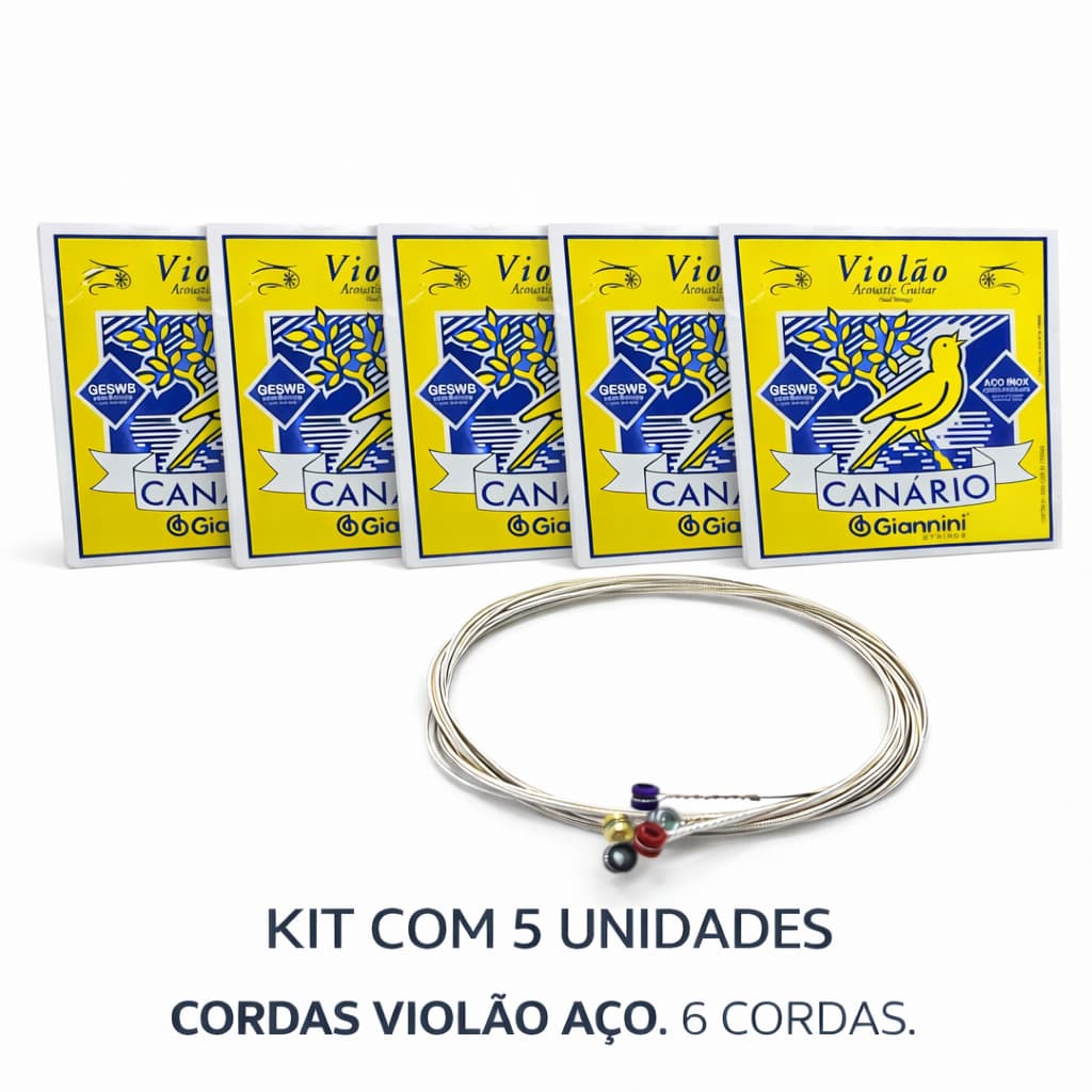 KIT 5 ENCORDOAMENTOS GIANNINI VIOLÃO AÇO GESWB C/BOLINHA 011