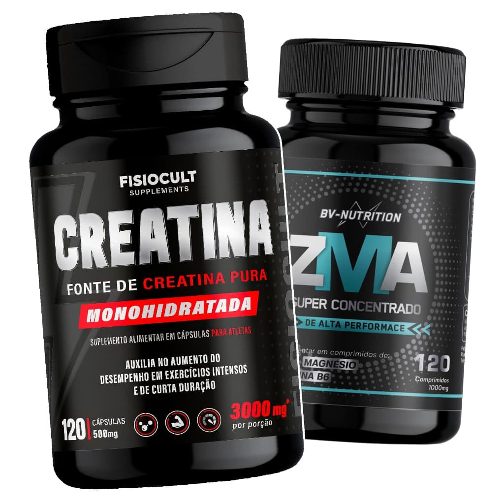 Kit Creatina Monohidratada + ZMA Magnésio Zinco Vitamina B6 120caps Suplemento Alimentar