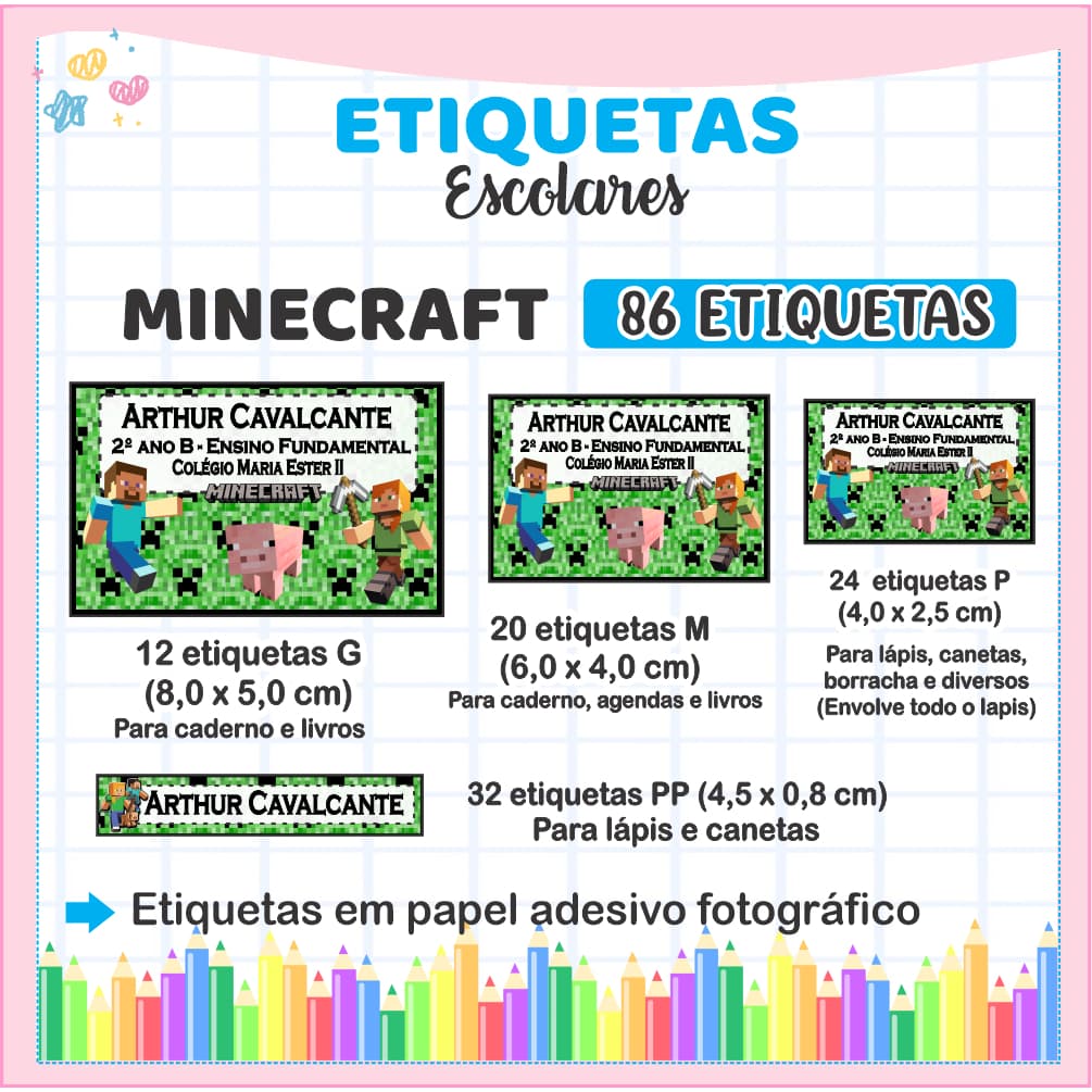 Etiquetas Escolares Volta as aulas| Adesivos Personalizados para Material Escolar | Kit de Etiquetas Personalizadas