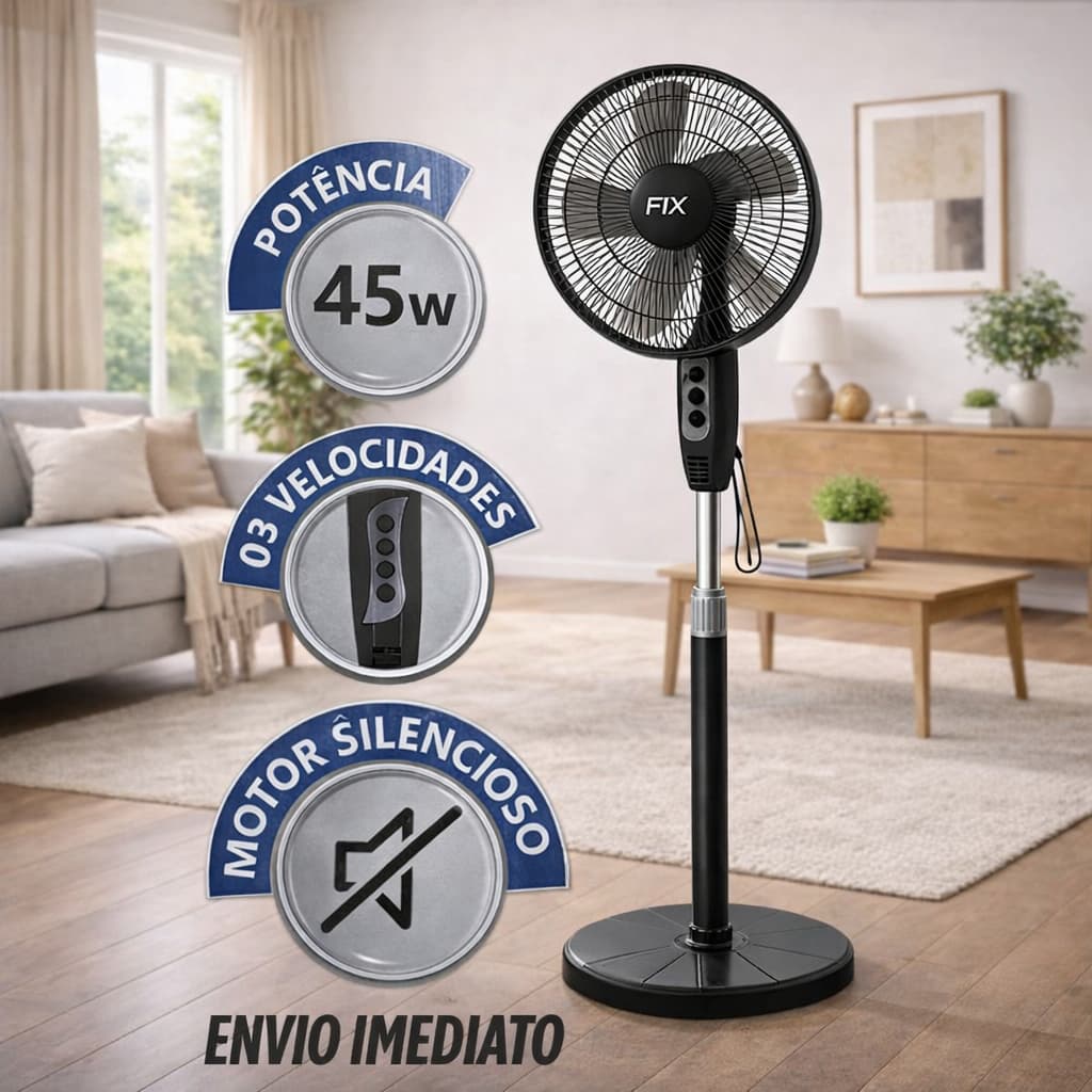 Ventilador de Pedestal Circulador 45W 120cm Silencioso Potente 3 Velocidades Econômico Verão 127 220