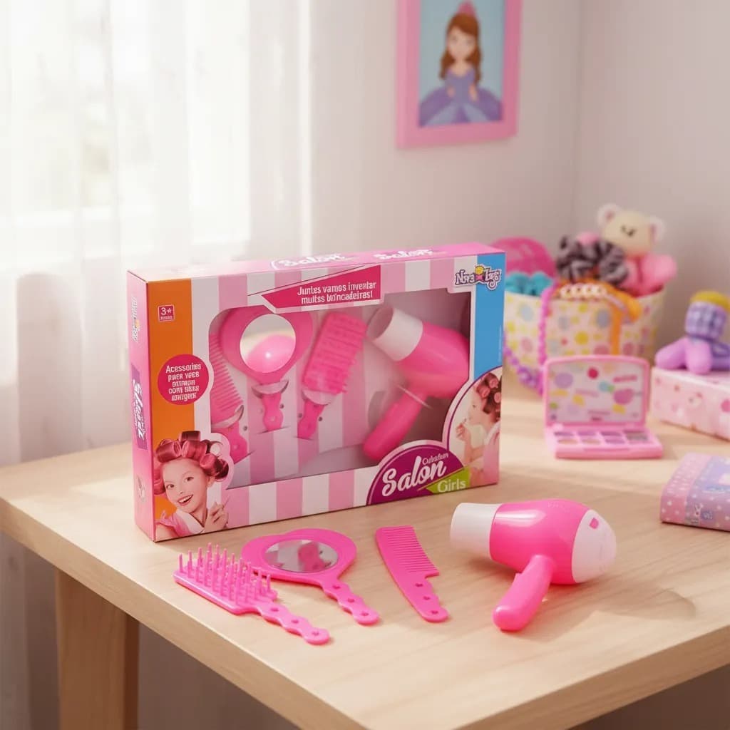 Kit Salão Beleza Secador E Acessórios Brinquedo Infantil 4 Peças