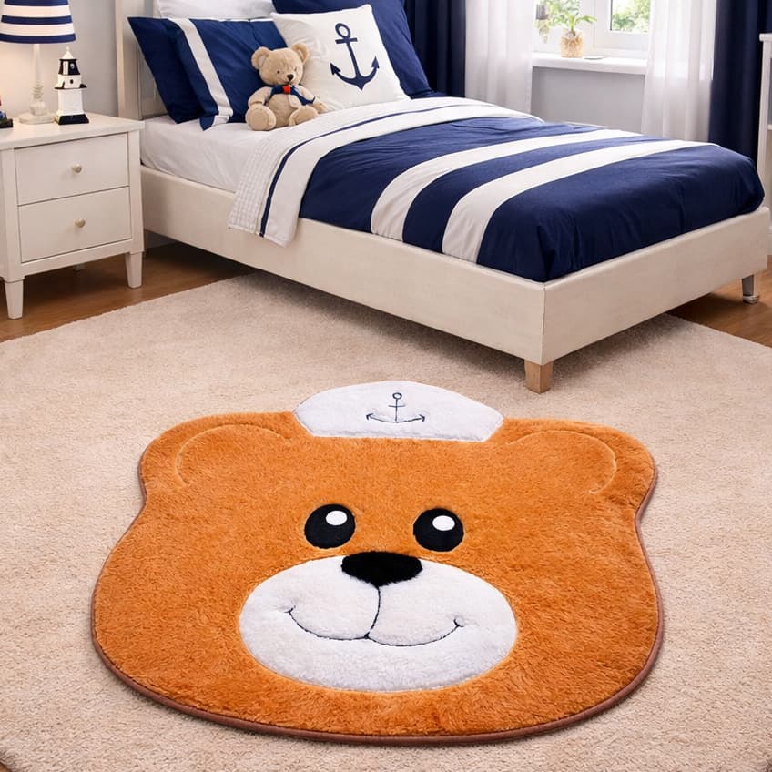 Tapete Pelúcia Quarto Infantil Decorativo Urso Marinheiro