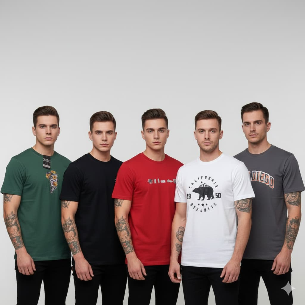 Kit 5 ou 3 Camisetas Masculinas Malha Premium Fio 30.1 Algodão - Kit com 3 Camisetas para Homens