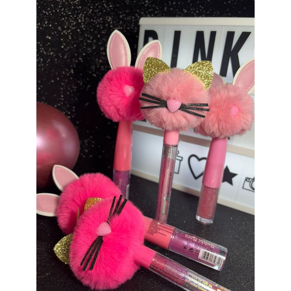 Lip Gloss Labial Com Glitter e Pompom De Orelinha E Gatinho Lindíssimo - Bobbi Rara