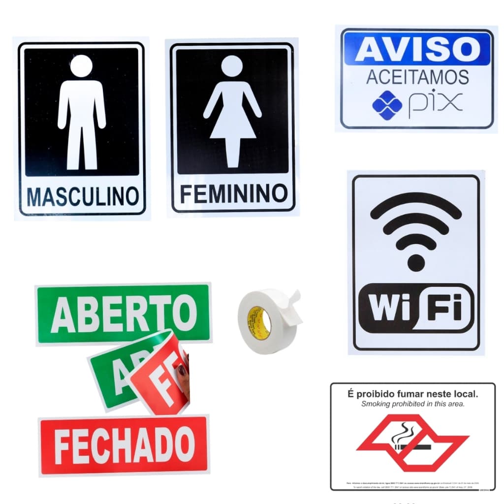 Kit Placas de Sinalização Informativas Wi-Fi para Comércio Residencial