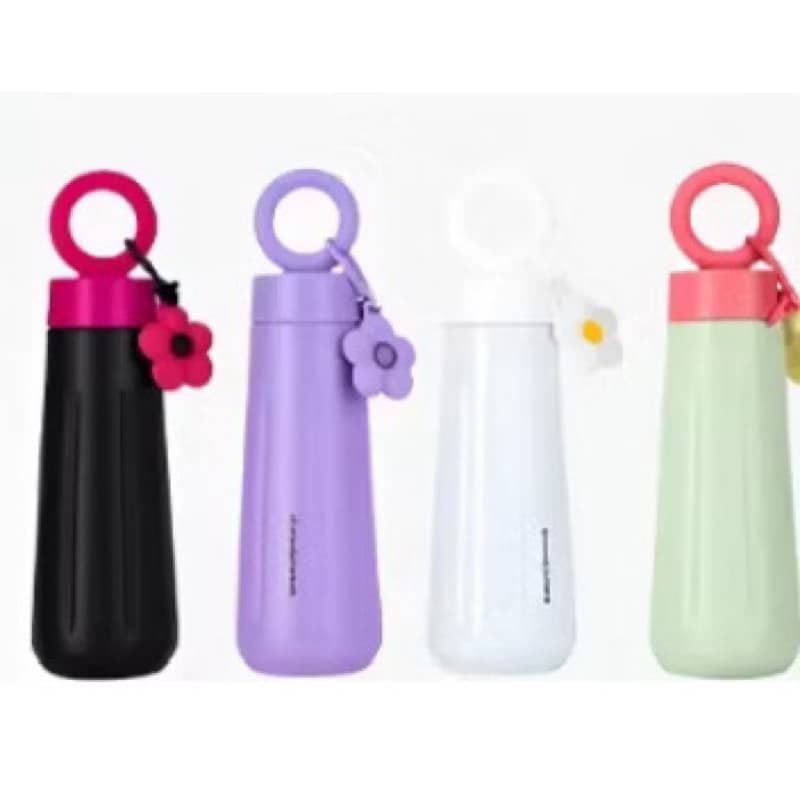 Garrafa térmica de Aço lnoxidavel com alça e Chaveiro de Flor 450ml A11