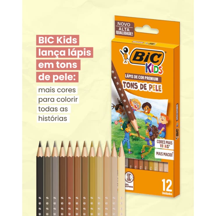 Lápis de Cor Premium 12 cores Tons de Pele, Cores Mais Vivas - BIC / Material Escolar