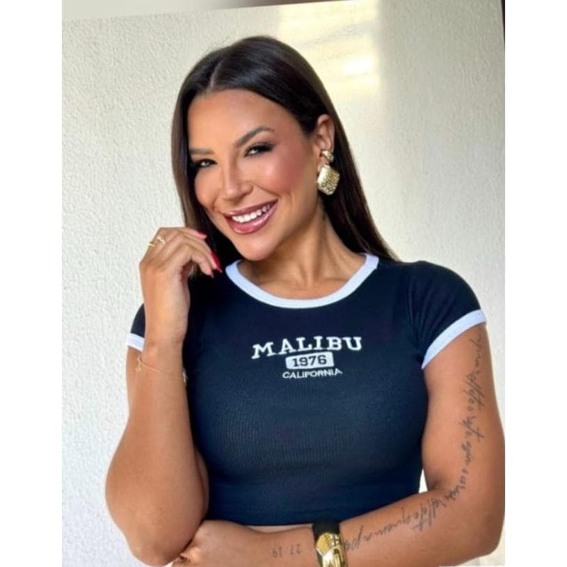 Cropped Manga Curta Feminina Liss