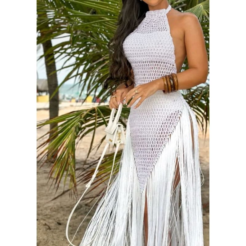vestido de luxo em croche cm franjas feito a mão