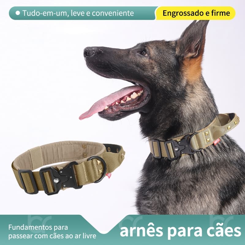 Coleira Tática Militar Ajustável Resistente Para Cachorro Com Alça Treinamento Pet Grande/Médio Porte